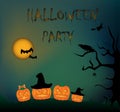 Halloween party card. silhouettes of a family of pumpkins, tree, crows, owl, witch, bats, spider and cobweb Royalty Free Stock Photo