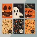 Halloween party cartoon greeting cards. All hallow eve invitation flyer design. All saints holiday background for