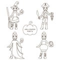 Halloween party costumes in linear style