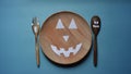 halloween party decoration from wooden plate