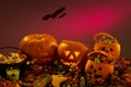 Halloween party decorations with pumpkins Royalty Free Stock Photo