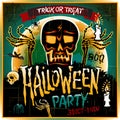 Halloween Party Design template with skull zombie and place for text.
