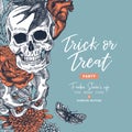 Halloween party design template. Vintage floral anatomy background. Vector illustration Royalty Free Stock Photo