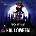 Halloween Party Design template, with witch, pirate, pumpkin and lamp