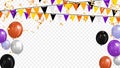 halloween party flags, balloon and confetti on transparent background. vector illustration Royalty Free Stock Photo