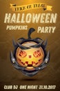 Halloween Party Flyer with Pumpkin with Fire Flames on Armor.