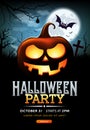 Halloween party ghost pumpkin poster design on moon night background