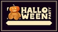 Halloween party, horizontal poster in typographic style with Teddy bear with Jack pumpkin head Royalty Free Stock Photo