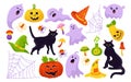 Halloween party horror cartoon set magic vector