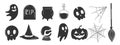 Halloween party icons set. Fear and horror concept. Skulls and ghosts, witch hat. Vector illustration in a flat style Royalty Free Stock Photo