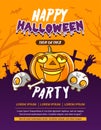 Halloween party invitation card with pumpkin, skull and creepy background illustration vector Royalty Free Stock Photo