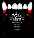 Halloween party invitation card with vampire teeth and blood