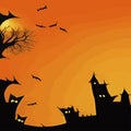 Halloween party invitation with Dracula castle happy halloween lettering, scary pumpkins different Royalty Free Stock Photo