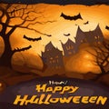 Halloween party invitation with Dracula castle happy halloween lettering, scary pumpkins different Royalty Free Stock Photo