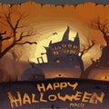 Halloween party invitation with Dracula castle happy halloween lettering, scary pumpkins different Royalty Free Stock Photo