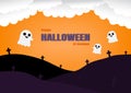 Halloween party invitation with ghost, grave and cloud , Vector illustration