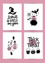 Halloween party invitation, greeting card, flyer, banner, poster templates in A4 size set. Hand drawn traditional Royalty Free Stock Photo