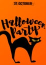 Halloween party invitation with scary black cat arched back Royalty Free Stock Photo