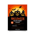 Halloween party invitation with spooky pumpkins, bats and a witch in full moon Royalty Free Stock Photo