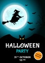 Halloween party invitation with witch silhouette, broomstick Royalty Free Stock Photo