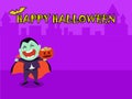 Halloween party for kids. Children wearing dracula Halloween costumes under the moonlight on a purple background at night