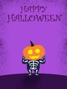 Halloween party for kids. A Children wearing pumpkin head Halloween costumes on a purple background at night