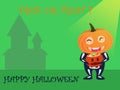 Halloween party for kids. A Children wearing pumpkin head Halloween costumes on a green background at night