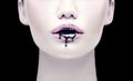 Halloween party makeup, gothic style. Black paint dripping from the lips of beautiful model girl. Beauty woman face Royalty Free Stock Photo