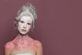 Halloween party makeup. Winter fairy woman, fashion beauty studio portrait Royalty Free Stock Photo