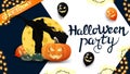 Halloween party, modern invitation postcard for your website with big arrow on background, Scarecrow and pumpkin Jack Royalty Free Stock Photo