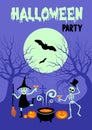 Halloween party.Night party with funny witches and skeletons.