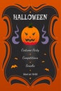 Halloween party poster, announcement with traditional pumpkin and curvy black frame, Halloween celebration event Royalty Free Stock Photo