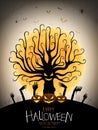 Halloween party. Poster with Devil`s tree