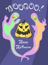 Halloween Party Poster With Ghosts and Pumpkin . Illustration Royalty Free Stock Photo