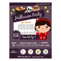 Cute halloween party poster with girl devil costumes