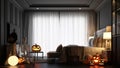 Halloween party poster in a modern classic haunted house bedroom with jack-o\'-lantern pumpkins