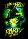 Halloween party poster with mystic witch skull, invitation card or banner Royalty Free Stock Photo