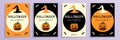 Halloween party poster set, four Halloween poster invitations, vector greeting, costume party and celebration announce Royalty Free Stock Photo