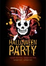 Halloween party poster vector design template with grunge skull