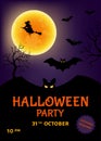 Halloween party poster with witch and moon. Royalty Free Stock Photo