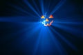 Halloween party pumpkin disco ball, blue shiny rays background