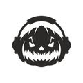 Halloween party pumpkin DJ in headphones black monochrome silhouette icon vector flat illustration Royalty Free Stock Photo