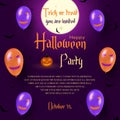 Halloween party purple invitation template.