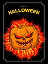 Halloween party. Scary pumpkin with red eyes and a fiery backgro Royalty Free Stock Photo