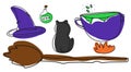 Halloween Party Set, halloween icons, witch cauldron, black cat