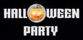 Halloween Party - A spooky Halloween Party banner with a scary vampire pumpkin with glowing eyes, in front of the moon Royalty Free Stock Photo