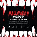 Halloween party square banner with dracula fang on black background ilustration vector. Halloween concept.