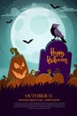 Halloween party template with jack o lantern, grave and crow Royalty Free Stock Photo