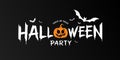Halloween party text design with pumpkin white and orange color and bat on black background