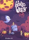 Halloween Party vector illustration main screen with gravestone, ghost, scull Royalty Free Stock Photo